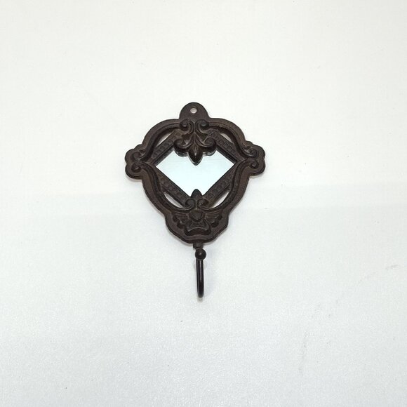 Ornate Cast Iron Wall Hook Mirror Accent Unique Style Decorative Hanger Vintage - Picture 1 of 6